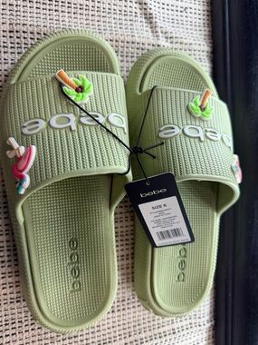 bebe Light Green Slide Sandals with Tropical Charms